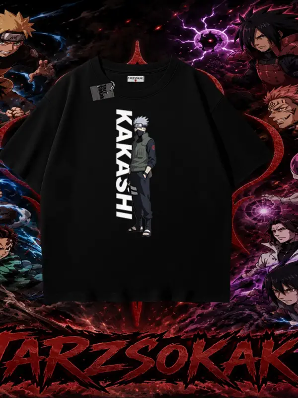 Kakashi Hatake Naruto Anime Karakteri Oversize Unisex Tişört Beyaz