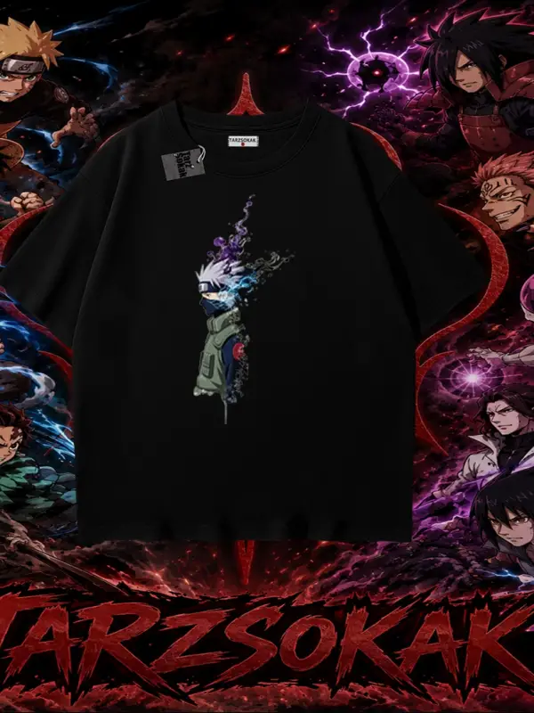 Kakashi Hatake Naruto Anime Karakteri Oversize Unisex Tişört Beyaz