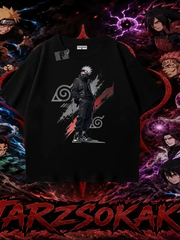 Kakashi Hatake Naruto Anime Karakteri Oversize Unisex Tişört Beyaz