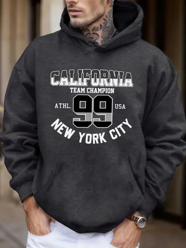 Kaliforniya New York City Number 99 Baskılı Yumuşak Sonbahar Cepli Kapüşonlu Üst Erkek Bol Sp