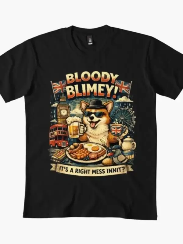 Kanlı Tanrım! Komik İngiliz Corgi İngiltere Mizah Çizim T-shirt Erkekler Kadınlar Için % 100%