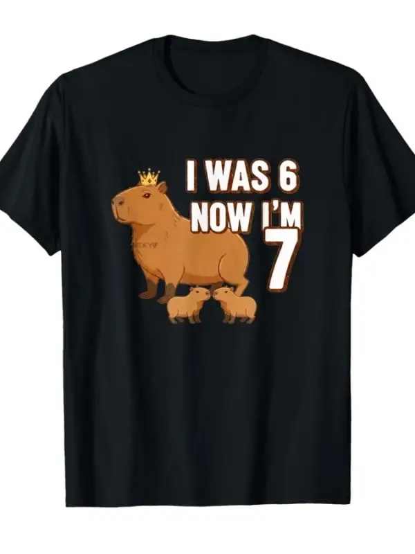 Kapibara 6 yaşındaydım, şimdi 7 yaşındayım Doğum Günü Yedi Yaşındaki Çocuk Tişörtü Erkek Kadı