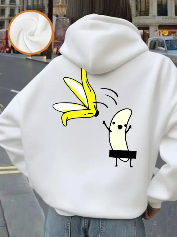 Karikatür Muz Dans Baskı Kapüşonlular Kadın Rahat Gevşek Kazak Kış Polar Sıcak Kazak Temeller