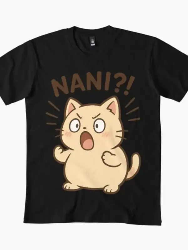 Kawaii Şişman Kedi Anime Reaksiyon NANI T-shirt Erkekler Kadınlar Için % 100% Pamuk T Shirt K