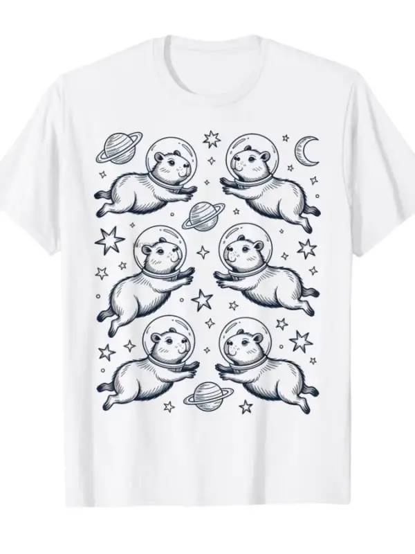 Kawaii Uzay Capybara Meme Astronot Estetik T-shirt Erkekler Kadınlar Için % 100% Pamuk T Shir