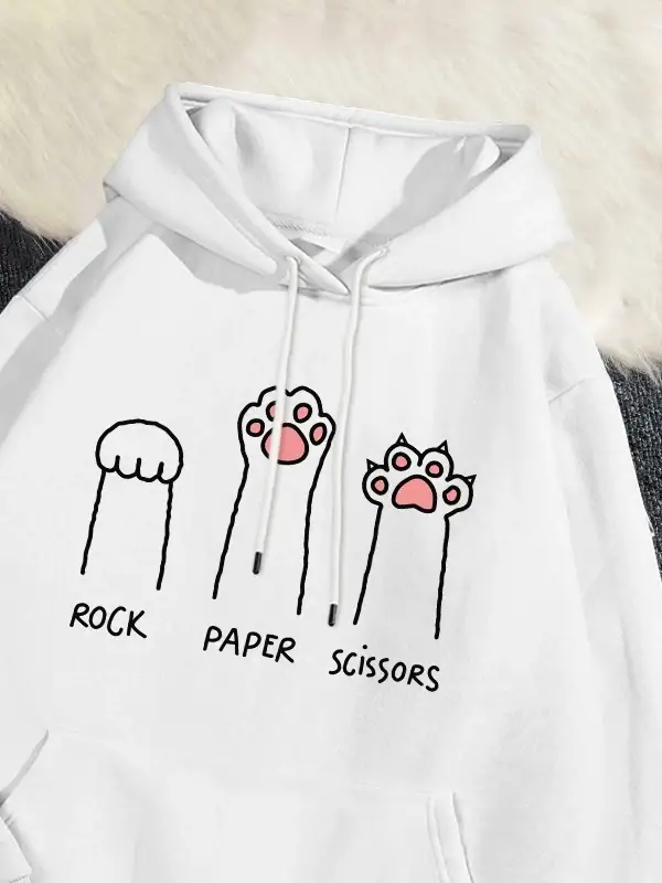 Kawaii Womans Hoodies kaya kağıt makas komik kedi baskı kazak yumuşak nefes gevşek kazak sonb