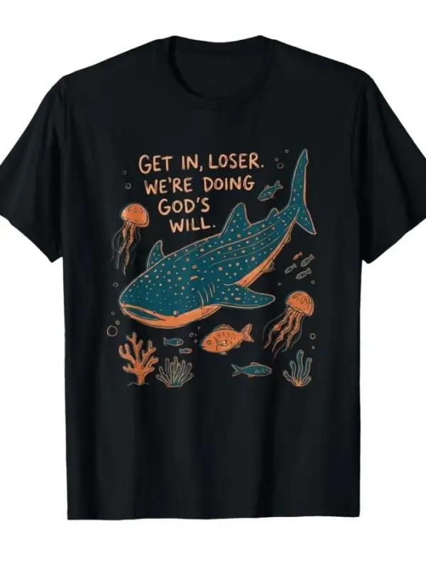 Kaybeden Olsun Biz Tanrının İsteğini Karşıyoruz Balina Köpekbalığı Okyanus Tişörtü Erkekler