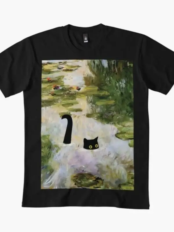 Kedi Baskı Monet Nilüfer T-shirt Erkekler Kadınlar Için % 100% Pamuk T Shirt Kısa Kollu Üstle