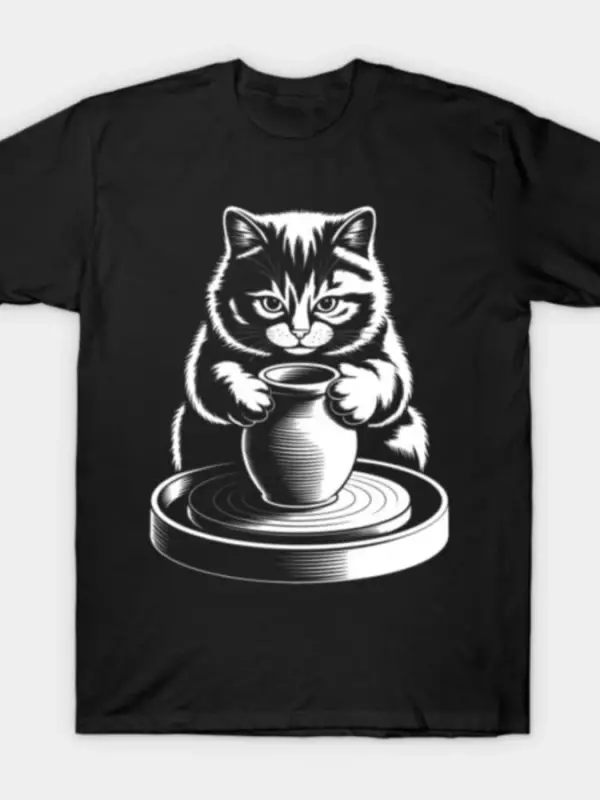 Kedi Çömlekçilik Komik T-shirt Erkekler Kadınlar Için % 100% Pamuk T Shirt Kısa Kollu Üstler