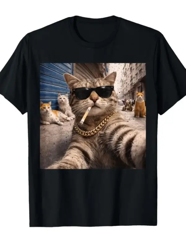 Kedi Gangster Sokak Kedileri Selfie Komik Meme Mizah T-shirt Erkekler Kadınlar Için % 100% Pa