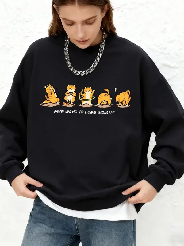 Kedi Kilo Kaybı Yapıyor Baskılı Kapüşonlu Üstler Kadınlar İçin Kışlık Sıcak Uzun Kollu Sweats