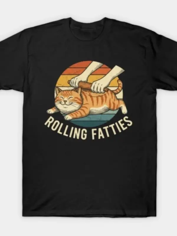 Kedi Rolling Fatties Komik T-shirt Erkekler Kadınlar Için % 100% Pamuk T Shirt Kısa Kollu Üst