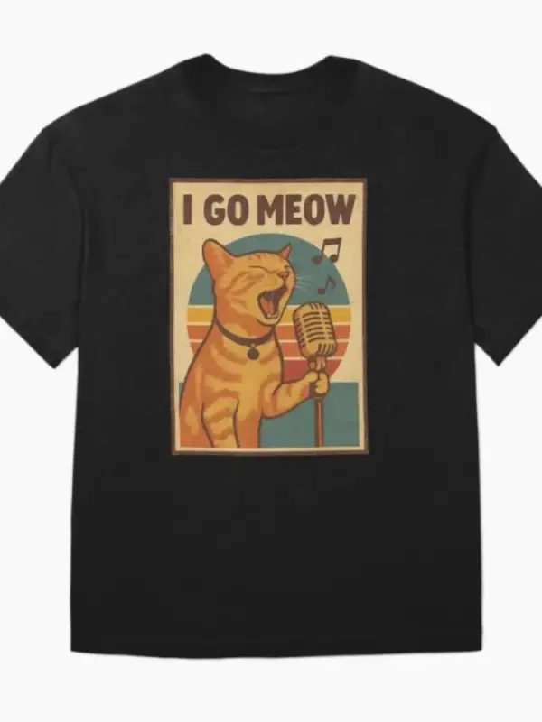Kedi Şarkı Söyleyen Meme The Kiffness Retro Şarkı Söyleyen Vintage Tişört Erkekler Kadınlar İ