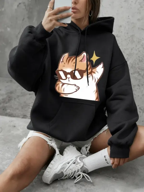 Kediler için havalı güneş gözlüğü baskılar kazak kadın kış polar sıcak kapüşonlu üst temel bi