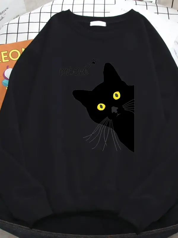 Kış Harajuku Kadın Kazak Miyav Siyah Kedi Baskı Hoodies Rahat Tüm Matematik Kazak Crewneck Ge