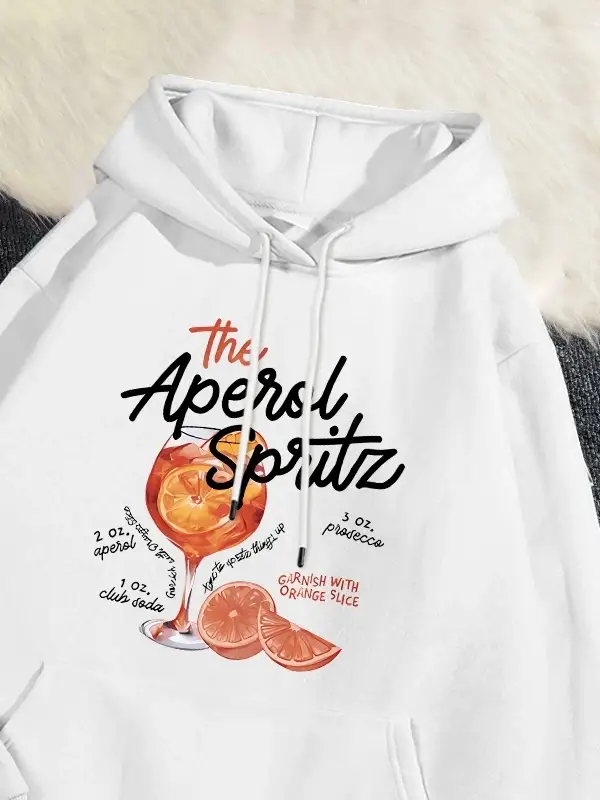 Kış Womans Hoodie Aperol sphoodie Retro kokteyl baskı kazak gevşek cep sıcak polar kazak Kawa