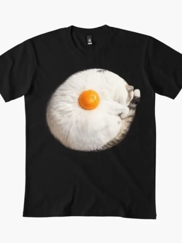 Kitty Fried Egg – Erkekler Kadınlar İçin Komik Kedi Hediye Tişörtü %100 Pamuklu Tişörtler Kıs