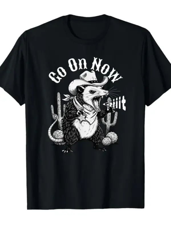 Komik Batı Opossum Go On Now Git Kovboy Possum Meme T-shirt Erkekler Kadınlar Için % 100% Pam