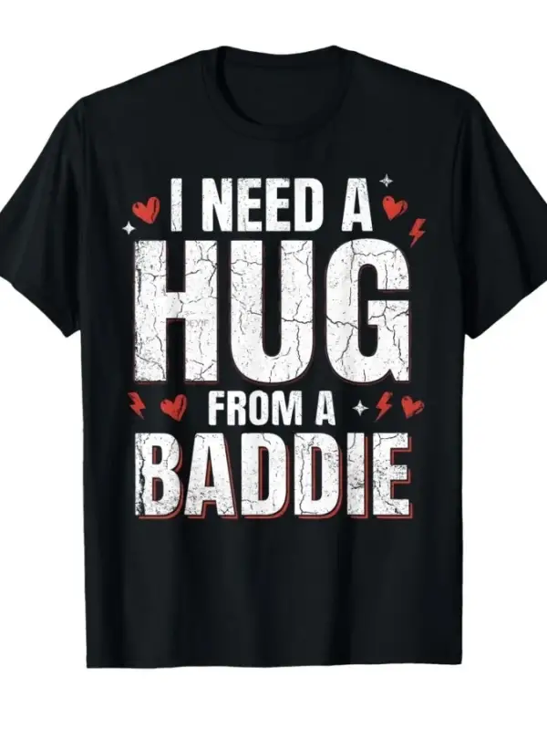 Komik Bir Kötü Adamdan Sarılma İstiyorum Meme Yazılı Erkekler ve Kadınlar İçin %100 Pamuklu T