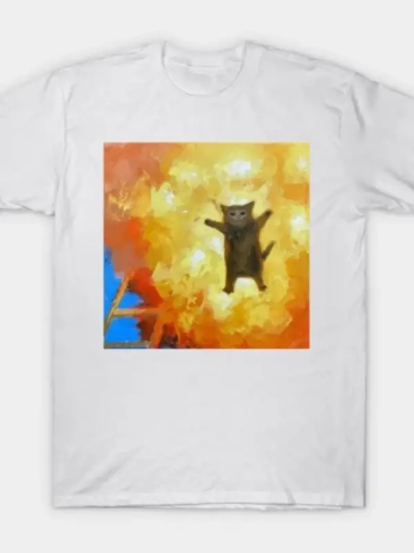 Komik Boom Miyav Uçan Kedi Meme T-shirt Erkekler Kadınlar Için % 100% Pamuk T Shirt Kısa Koll