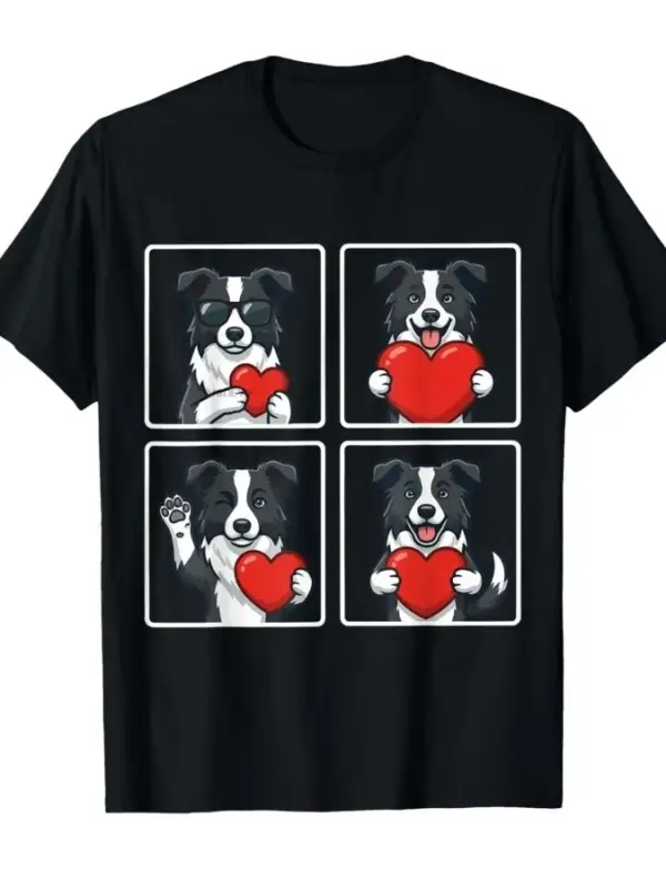 Komik Border Collie Fotoğraf Kabini Köpek Sevgilisi Sevgililer Günü T-shirt Erkekler Kadınlar