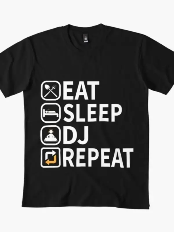 Komik DJ Şakaları Yemek Uyku DJ Tekrar Komik DJ Memeleri Erkekler ve Kadınlar İçin %100 Pamuk