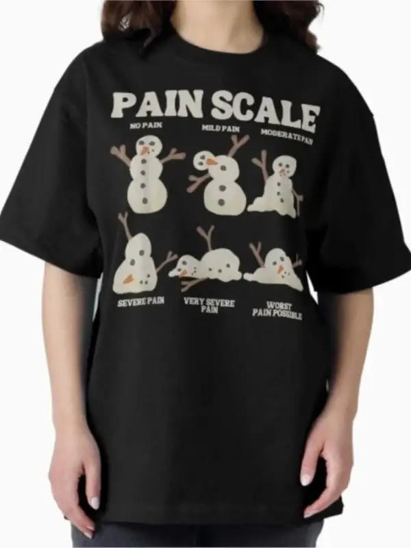 Komik eriyen kardan adam ağrı ölçeği tıbbi mizah erkekler kadınlar için tişört % 100% pamuklu