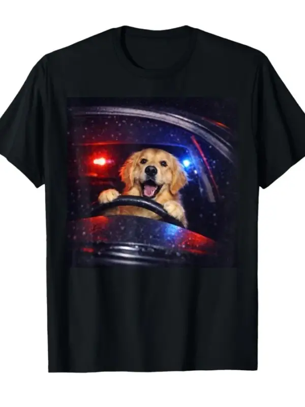 Komik Golden Retriever Sürüş Meme Köpek Araba Sürmek Erkekler Kadınlar Için T-shirt % 100% Pa
