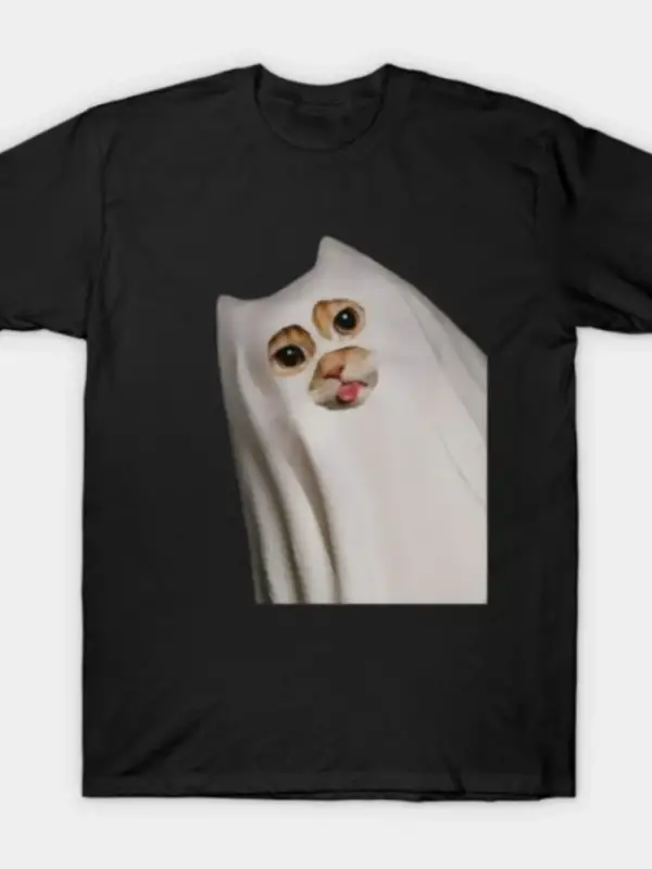 Komik Hayalet Kedi Memesi Hayalet Kostümlü Sevimli Kedi Erkekler ve Kadınlar İçin %100 Pamukl