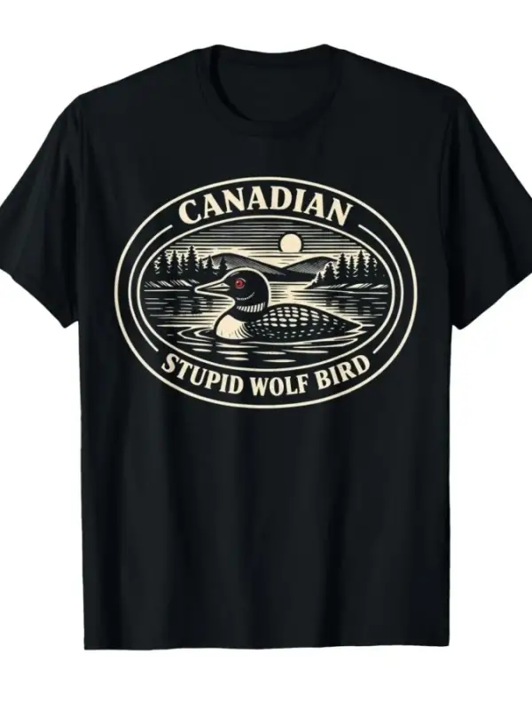 Komik Kanadalı Aptal Kurt Kuş Hokeyi Romantik Çift Mizah Tişörtü Erkekler Kadınlar İçin %100