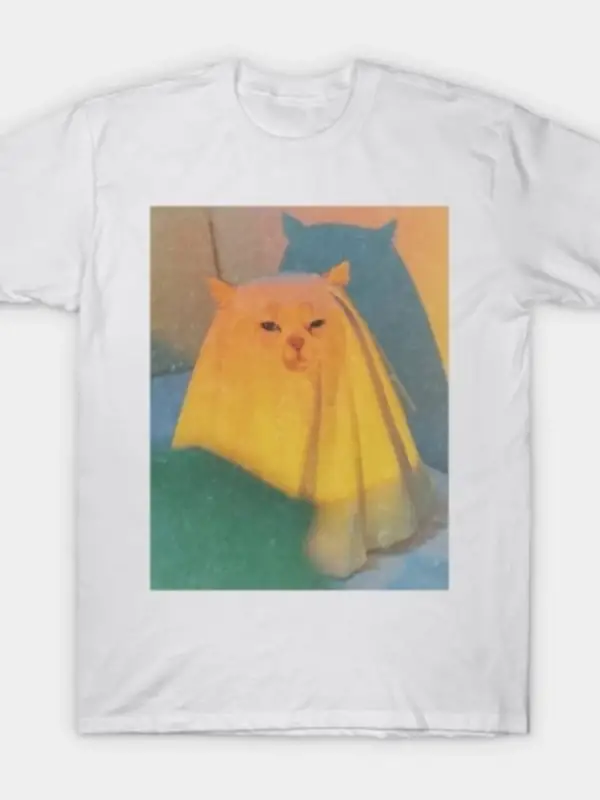 Komik Kedi Hayalet Meme Kedi Battaniye T-shirt Erkekler Kadınlar Için % 100% Pamuk T Shirt Kı