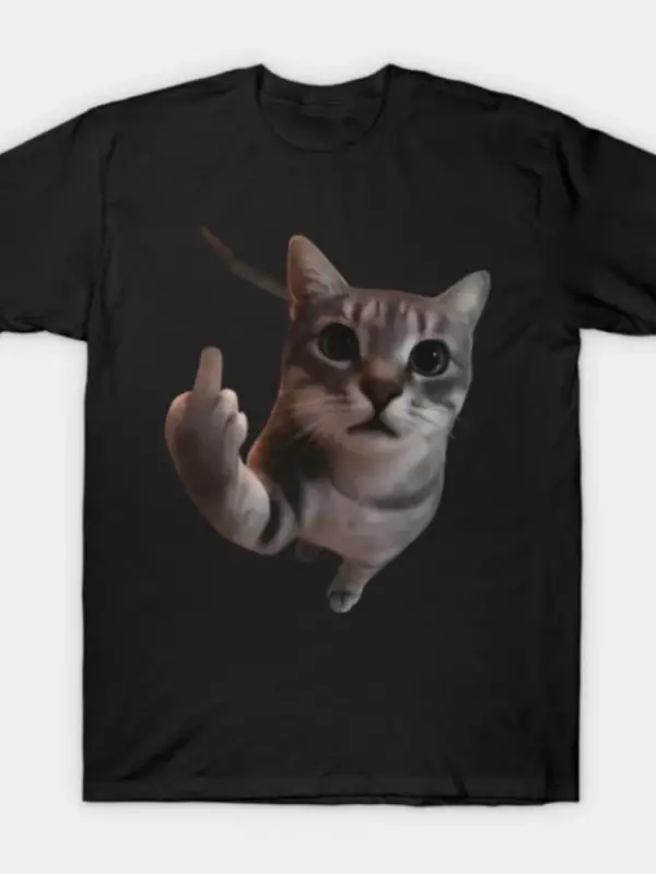 Komik Kedi Orta Parmaklı Kedi Meme Komik Kedi Sever Tişörtü Erkekler Kadınlar İçin %100 Pamuk