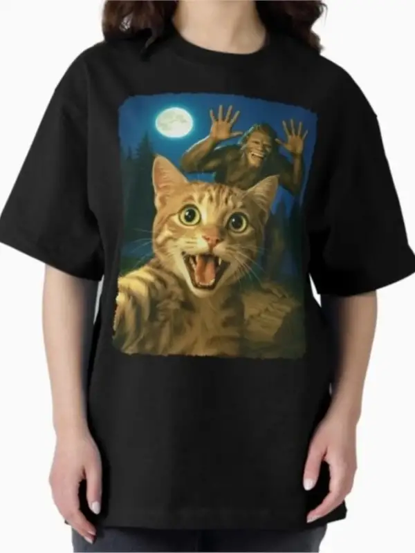 Komik Kedi Selfie Bigfoot Sasquatch T-shirt Erkekler Kadınlar Için % 100% Pamuk T Shirt Kısa