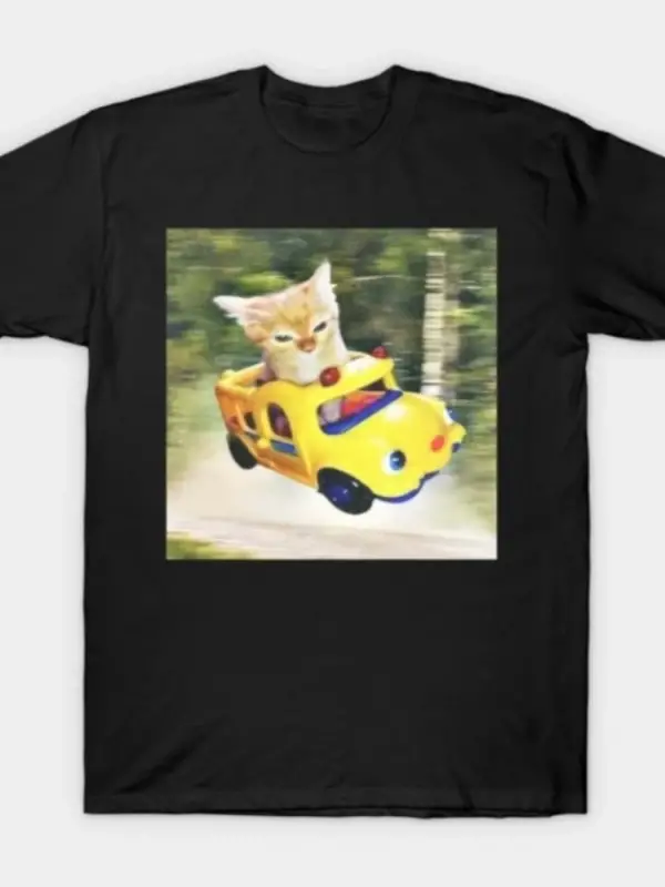 Komik Kedi Sürüş Oyuncak Araba Meme T-shirt Erkekler Kadınlar Için % 100% Pamuk T Shirt Kısa