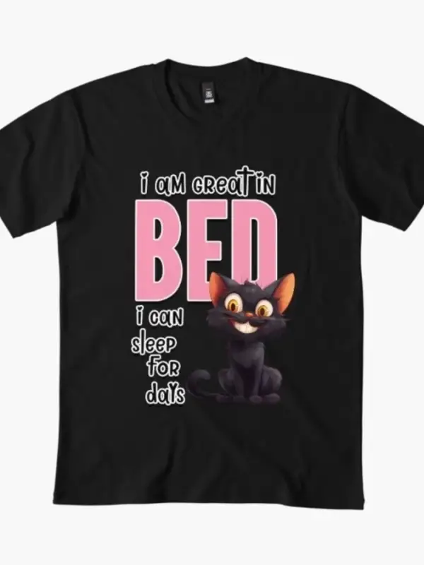 Komik Kedi Uyuyan Şaka - Erkekler Kadınlar İçin Yatakta Harika Tişört %100 Pamuklu Tişörtler