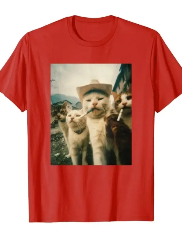 Komik Kovboy Kediler Vintage Meme Tasarım T-shirt Erkekler Kadınlar Için % 100% Pamuk T Shirt