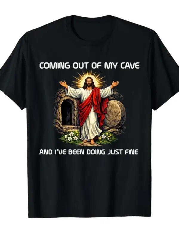 Komik Mağaramdan Çıkışıyorum - Erkekler ve Kadınlar İçin Dini Hediye Paskalya Tişörtü %100 Pa