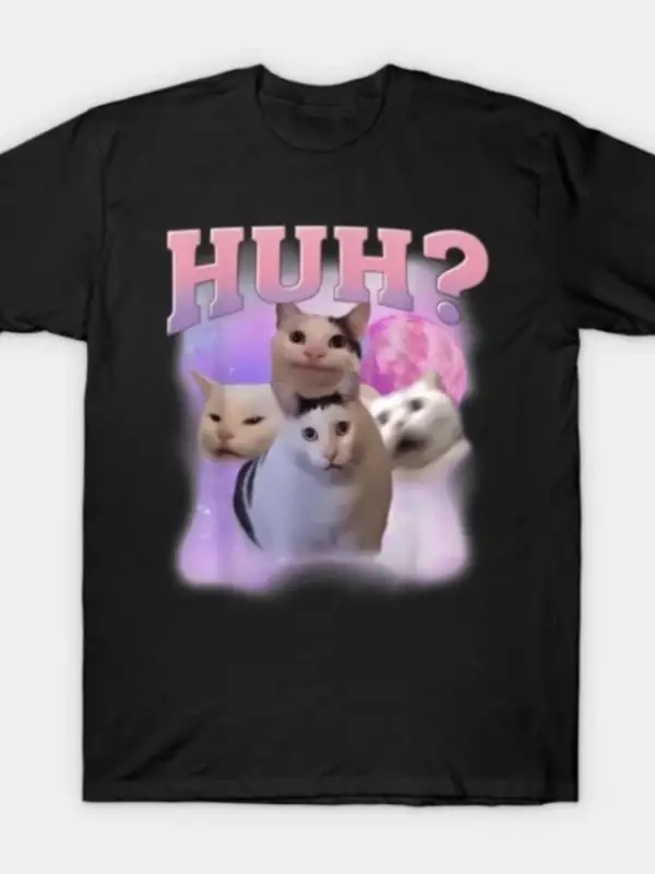 Komik Meme Huh Kedi Gömlek Kedi Severler Mizah T-shirt Erkekler Kadınlar Için % 100% Pamuk T