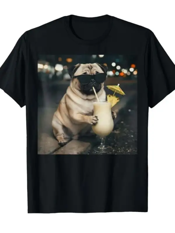 Komik Meme Pug İçme Pina Colada T-shirt Erkekler Kadınlar Için % 100% Pamuk T Shirt Kısa Koll