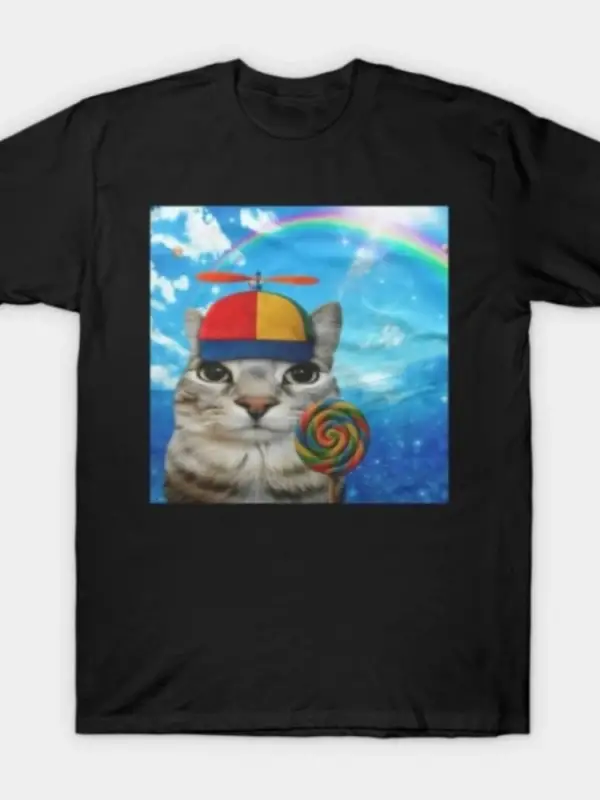 Komik Mutlu Kedi Dreamcore Meme Brainrot Aptal Kitty T-shirt Erkekler Kadınlar Için % 100% Pa