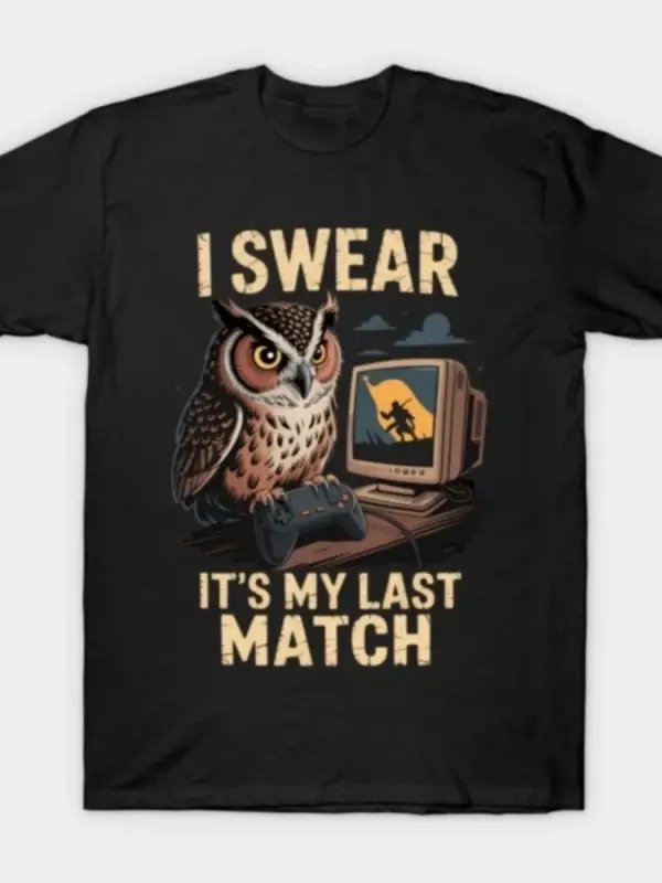 Komik Oyun Gece Baykuşu Oyuncu Memesi Şaka Video Oyunları Tişörtü Erkekler Kadınlar İçin %100