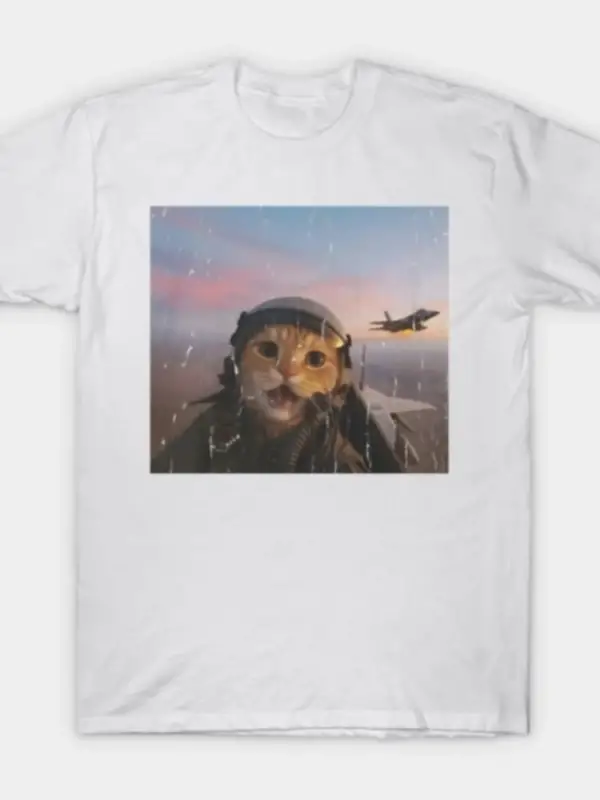 Komik Savaşçı Pilot Kedi T-shirt Erkekler Kadınlar Için % 100% Pamuk T Shirt Kısa Kollu Üstle