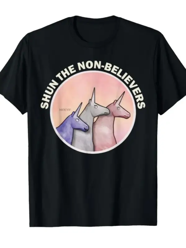 Komik Shun The Non-Believers Unicorn Candy T-shirt Erkekler Kadınlar Için % 100% Pamuk T Shir