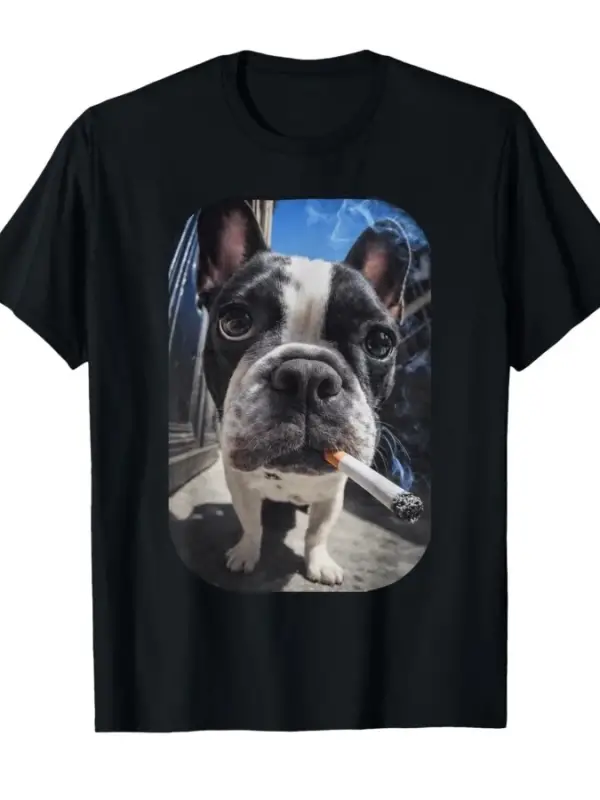 Komik Sigara İçen Boston Terrier Köpek Memesi Gen Z Sigara Tişörtü Erkekler ve Kadınlar İçin