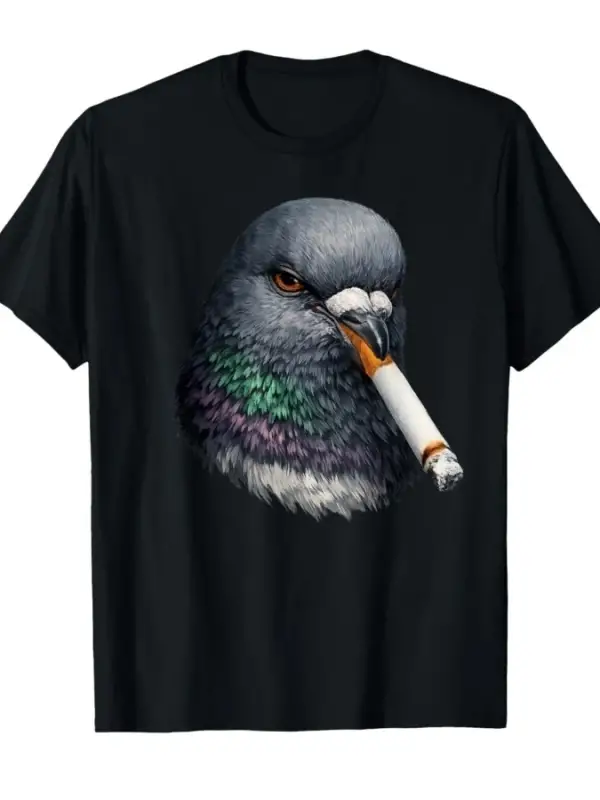 Komik Sigara İçen Güvercin Meme Dumanlı Kuş Güvercinler Yarış Sevgilisi T-shirt Erkekler Kadı