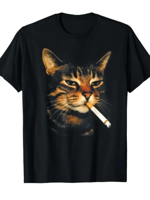 Komik Sigara İçen Kedi Sigara Yavru Kedi Meme Aptal Brainrot T-shirt Erkekler Kadınlar Için %