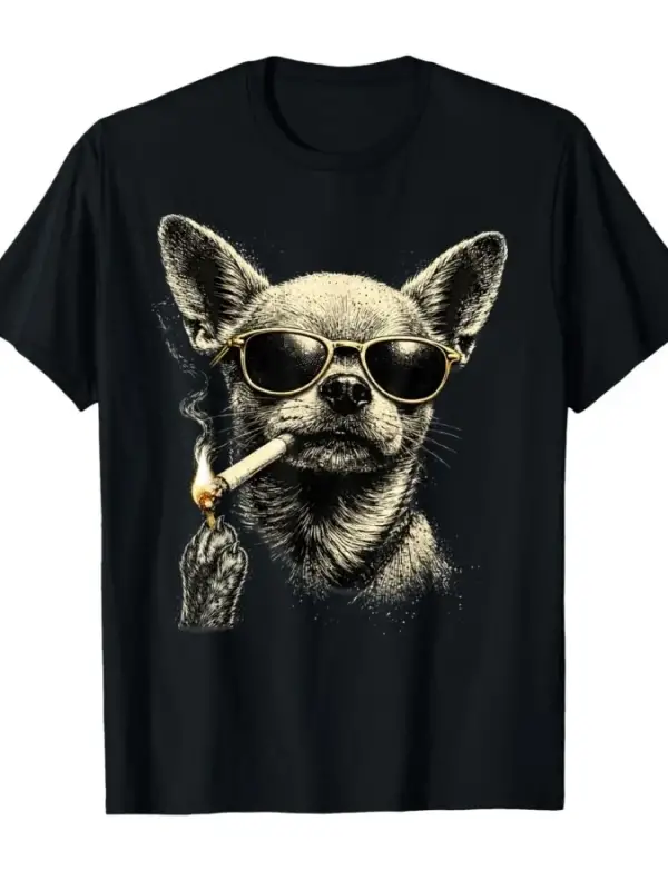 Köpek Sigara İçen Sigara Komik Chihuahua Meme T-shirt Erkekler Kadınlar Için % 100% Pamuk T S