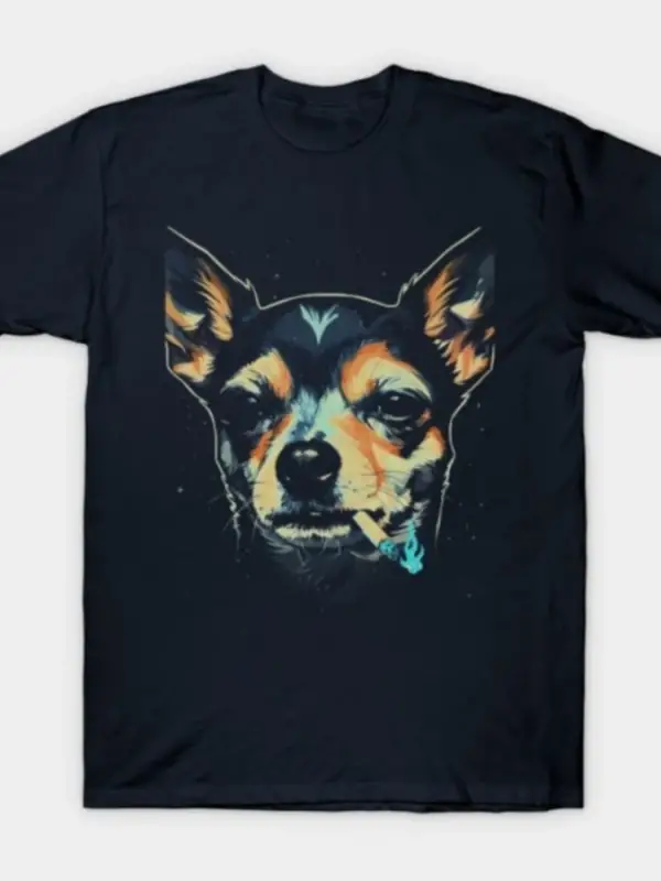 Köpek Sigara İçen Sigara Komik Chihuahua T-shirt Erkekler Kadınlar Için % 100% Pamuk T Shirt