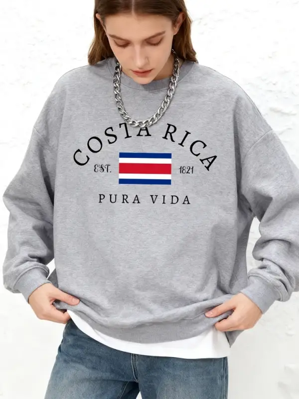 Kosta Rika Pura Vida Bayrağı Baskılı Kadın Sweatshirtleri Kışlık Yuvarlak Yaka Kapüşonlu Basi