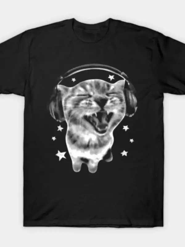 Kulaklıklar Kedi Komik Y2K Grunge Aptal Grafik Meme T-shirt Erkekler Kadınlar Için % 100% Pam